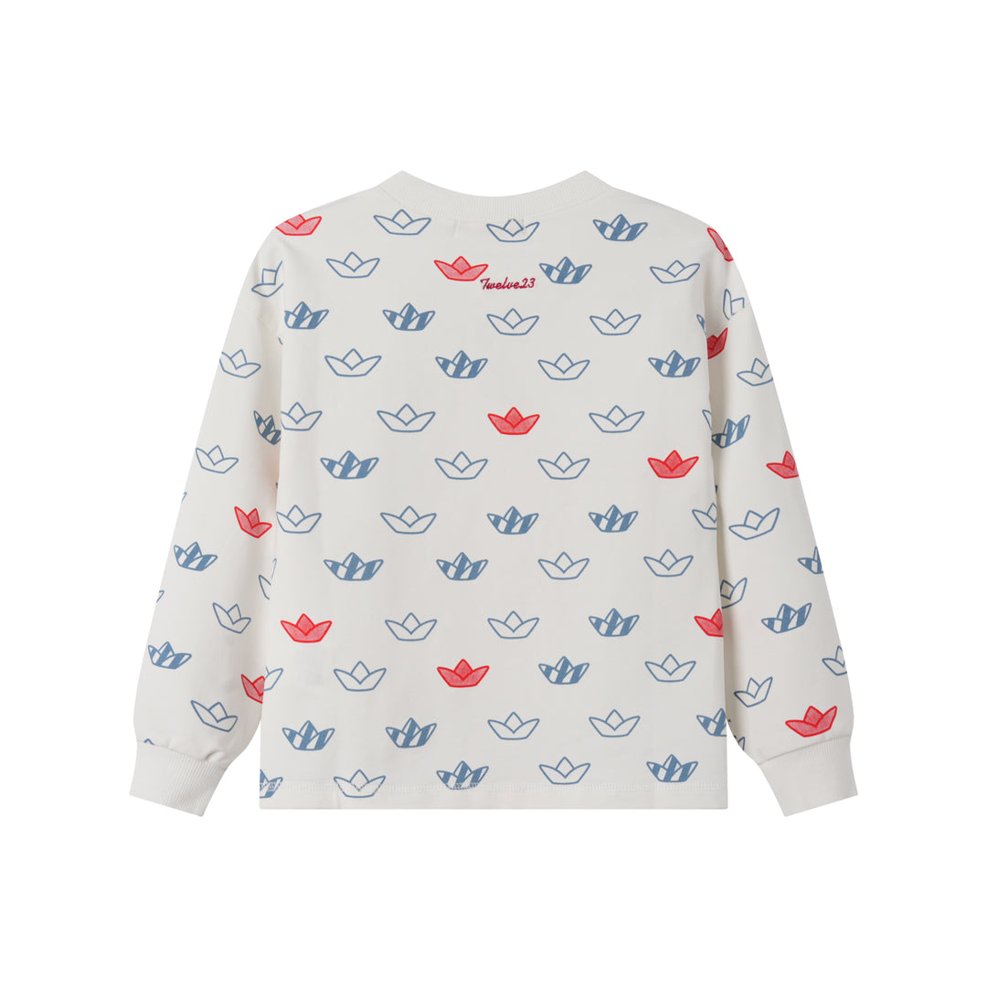 GIRLS SAILING PRINT SWEATSHIRT-WHITE MULTI