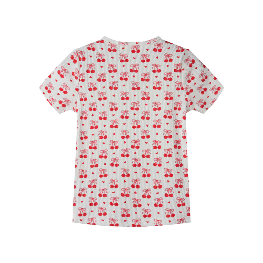 CHERRY PRINT SHORT SLEEVE T-SHIRT-RED