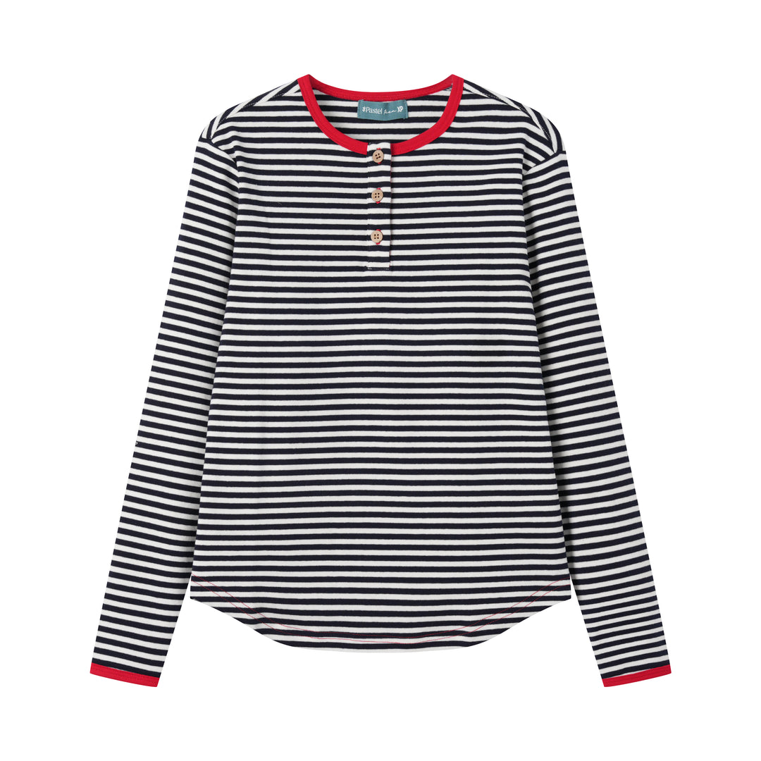 STRIPED TEEN HENLEY-BLACK STRIPED