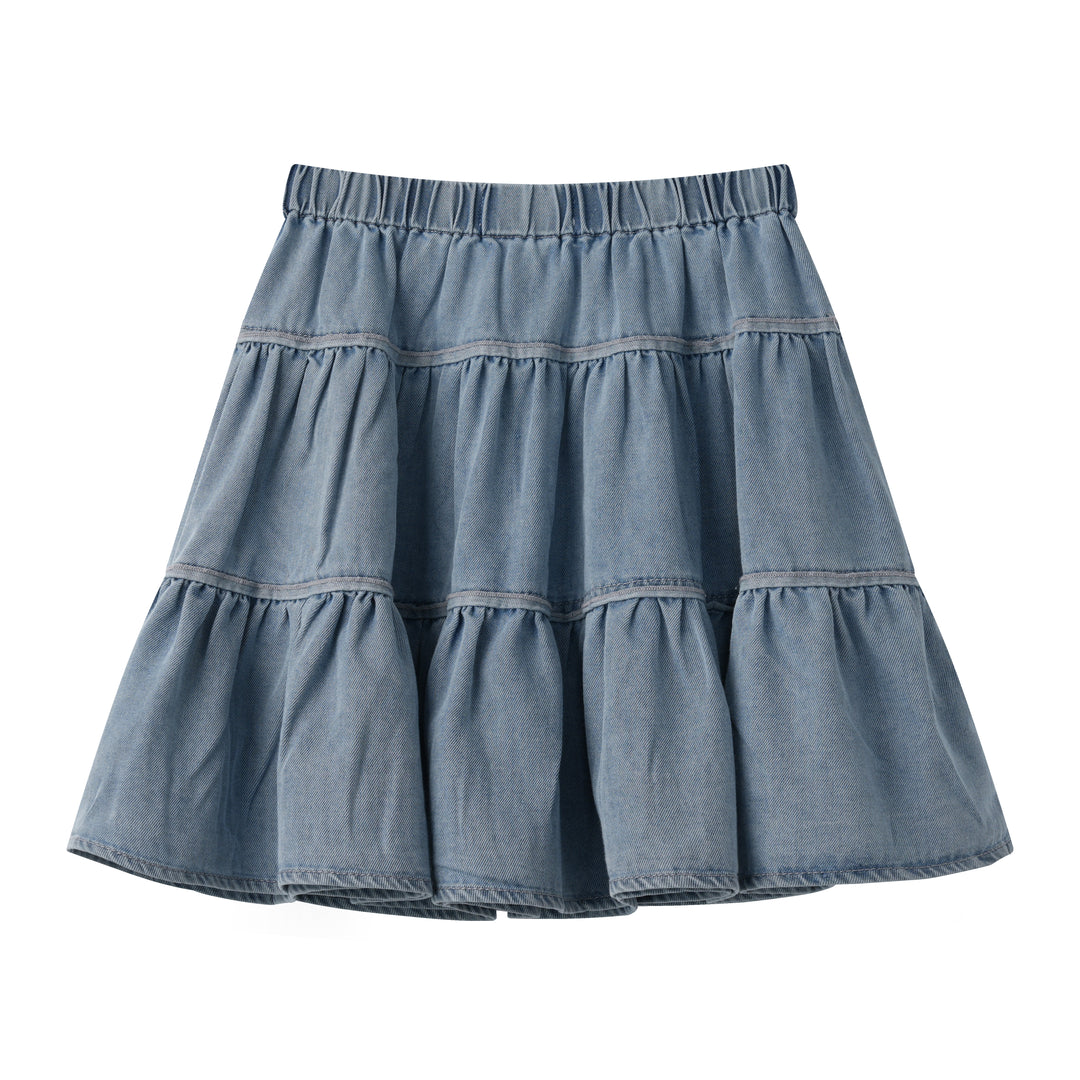 DENIM TIERED SKIRT-DENIM