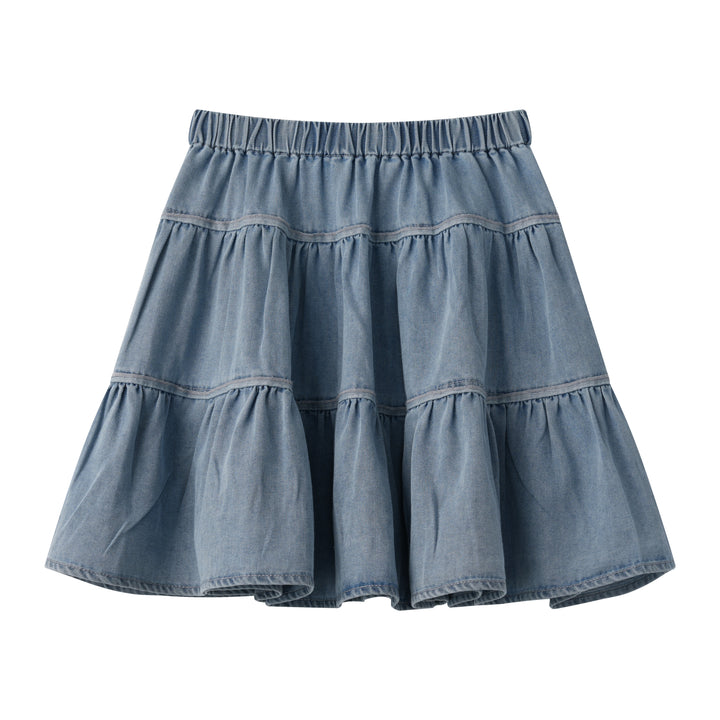 DENIM TIERED SKIRT-DENIM