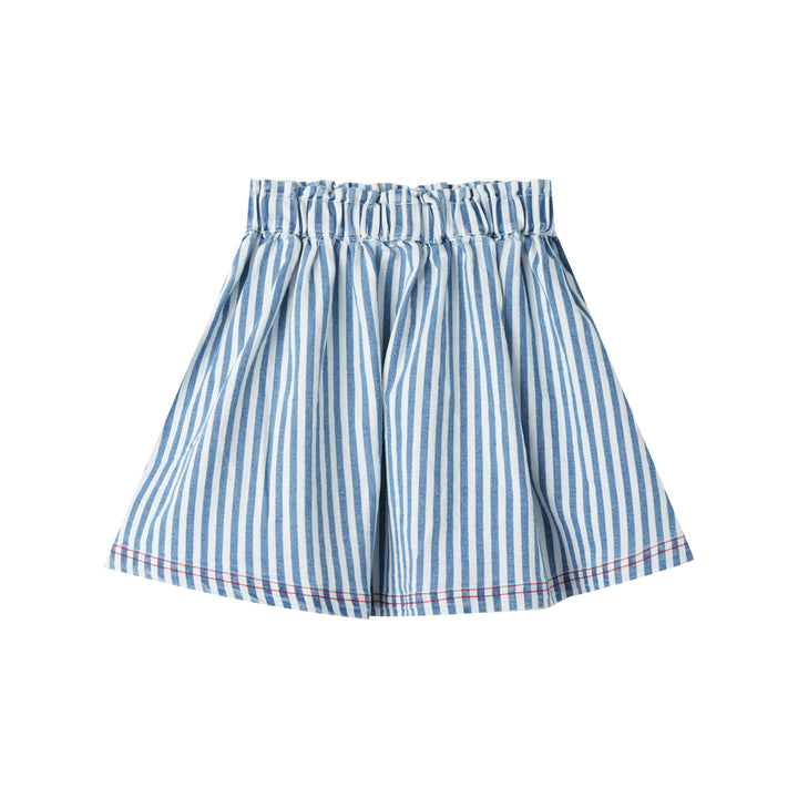 STRIPED CIRCLE SKIRT WITH TIE-DENIM STRIPED