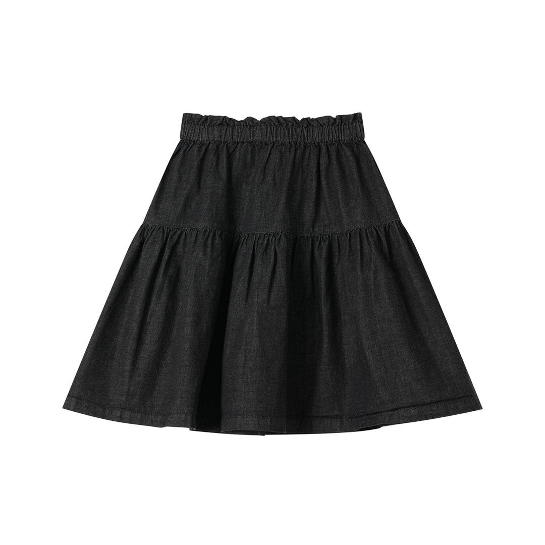 2 TIER SKIRT WITH TIE-BLACK DENIM