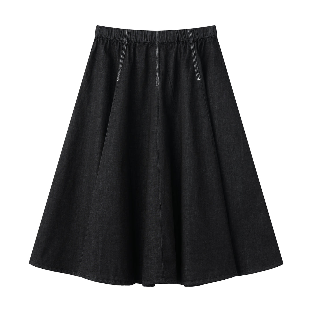 CIRCLE SKIRT WITH RUBBER WAIST-BLACK DENIM