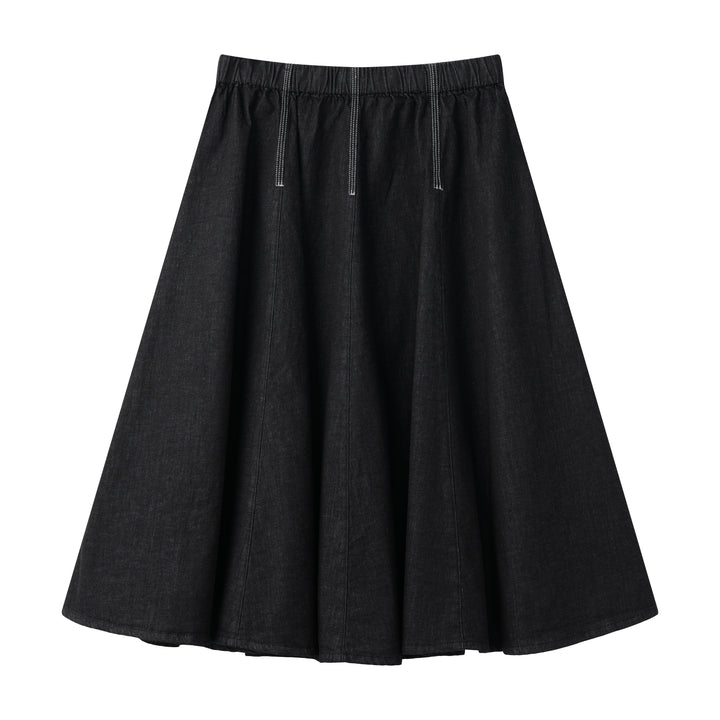 CIRCLE SKIRT WITH RUBBER WAIST-BLACK DENIM