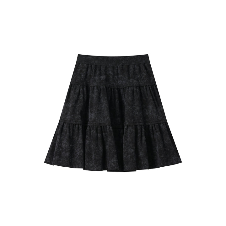 TIERED JERSEY SKIRT-BLACK