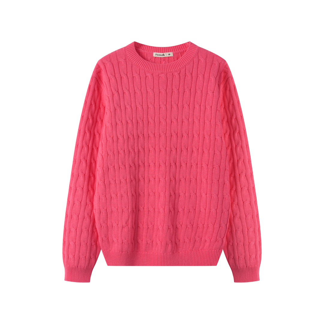 CABLE STITCH SWEATER-HOT PINK