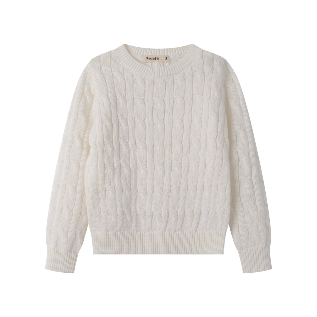 CABLE STITCH SWEATER-WHITE