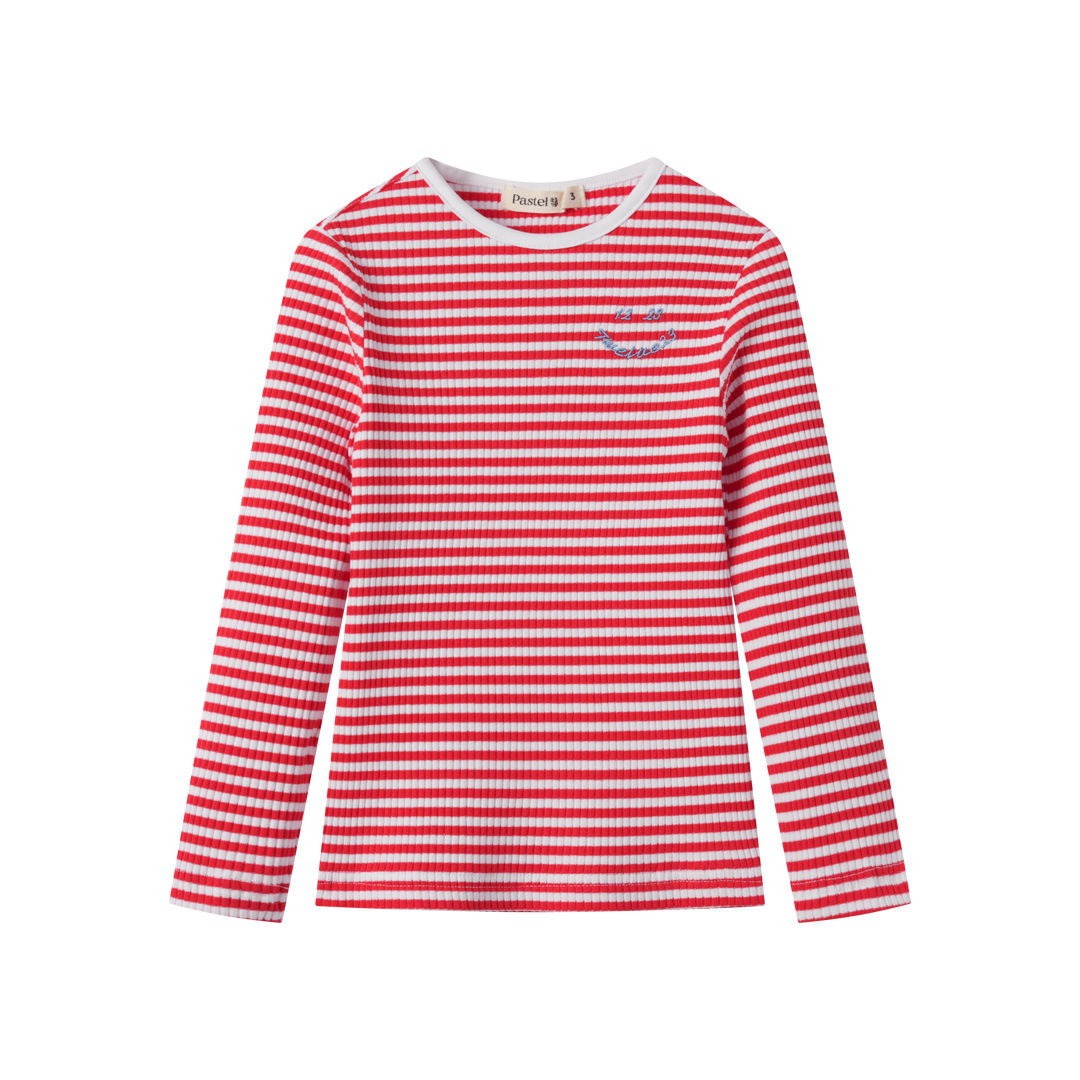 STRIPED RIBBED T-SHIRT-RED STRIPED