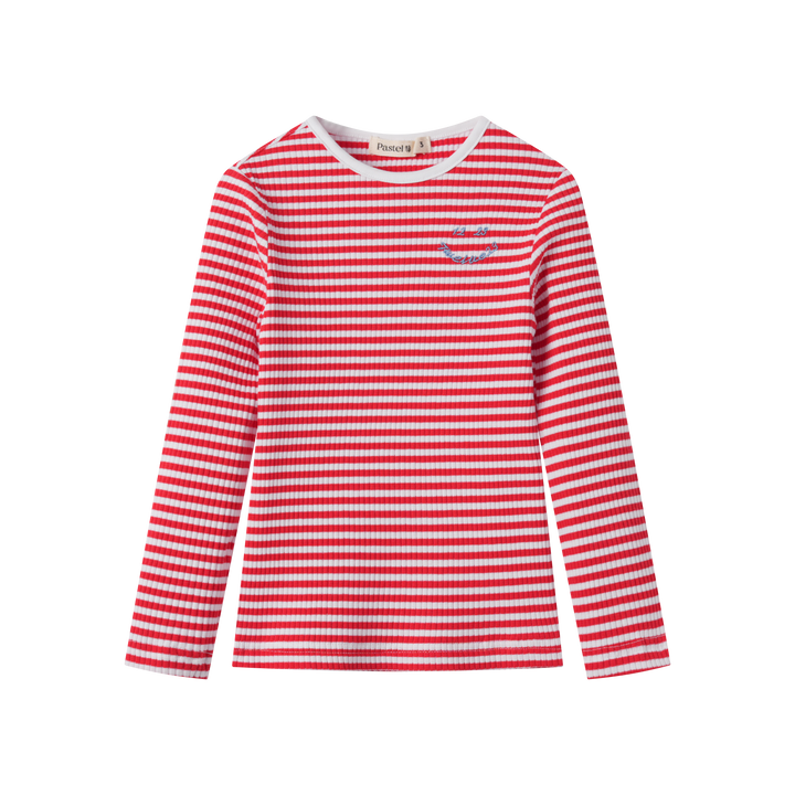 STRIPED RIBBED T-SHIRT-RED STRIPED