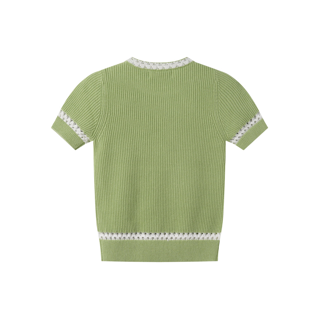 SHORT SLEEVE SWEATER WITH CONTRAST EDGING-GREEN