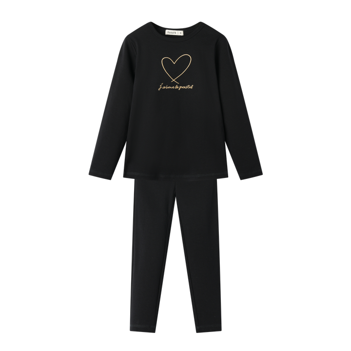 PAJAMA SET WITH HEART-BLACK