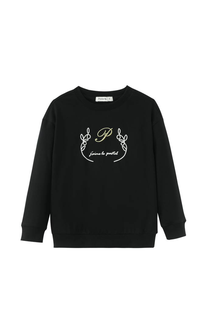 PAJAMA SET WITH CENTER EMBROIDERY-BLACK