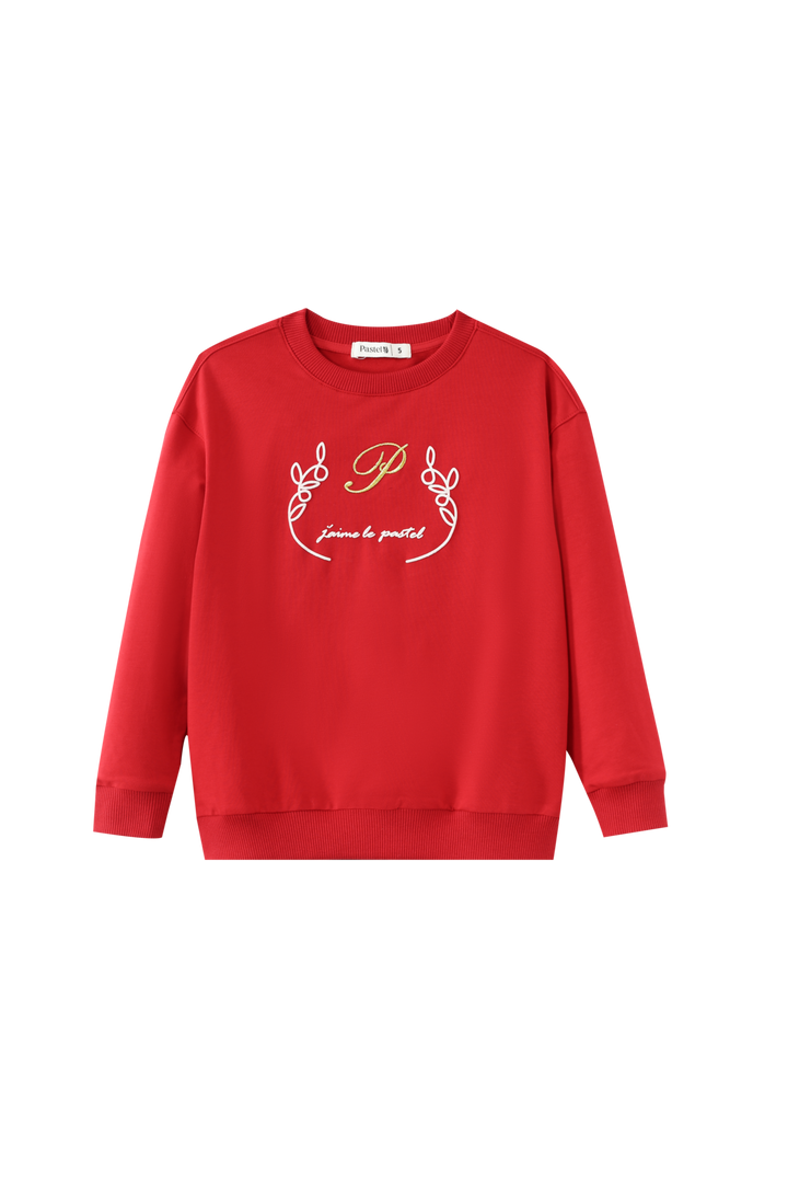 PAJAMA SET WITH CENTER EMBROIDERY-RED