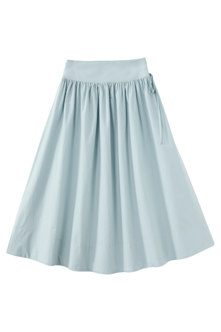 MIDI CIRCLE SKIRT WITH SIDE TIE-BLUE