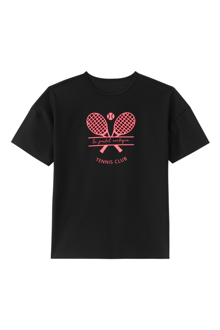 TENNIS PRINT SWIM SHIRT-BLACK