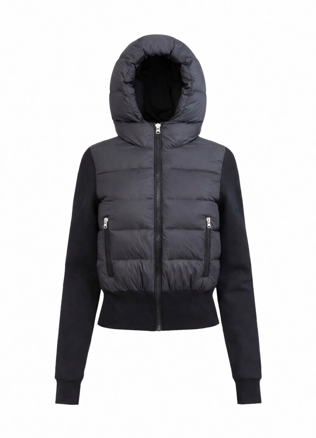 S68 Hooded Hybrid Knit & Quilted Jacket - BLACK
