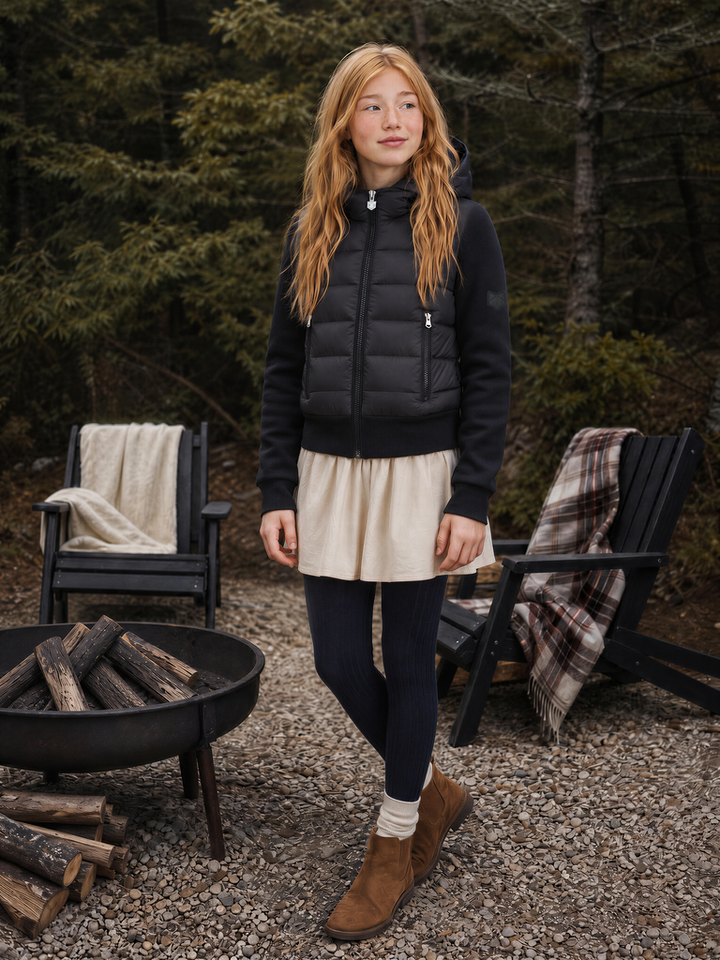 S68 Hooded Hybrid Knit & Quilted Jacket - BLACK