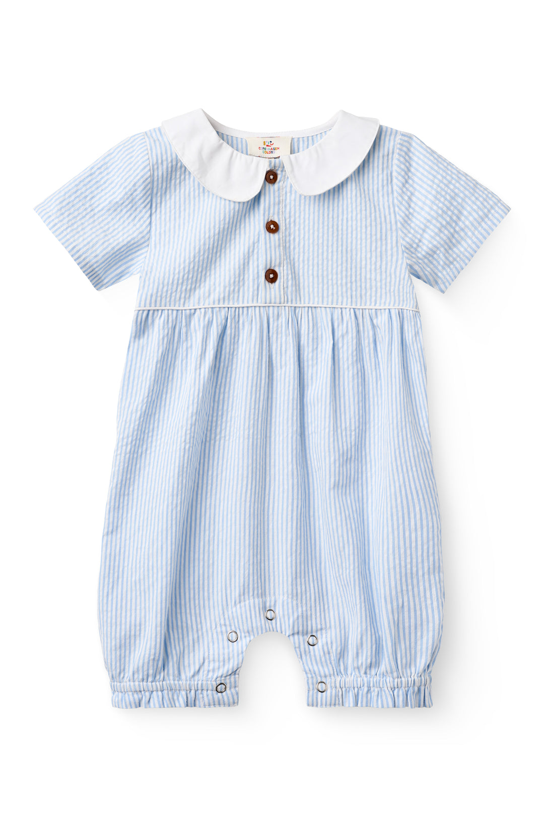 261-200-503 SEERSUCKER ROMPER W. COLLAR - SKY BLUE W CREAM STRIPE