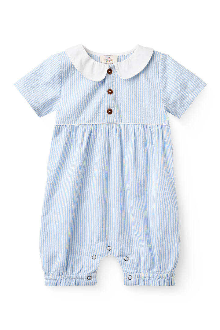261-200-503 SEERSUCKER ROMPER W. COLLAR - SKY BLUE W CREAM STRIPE