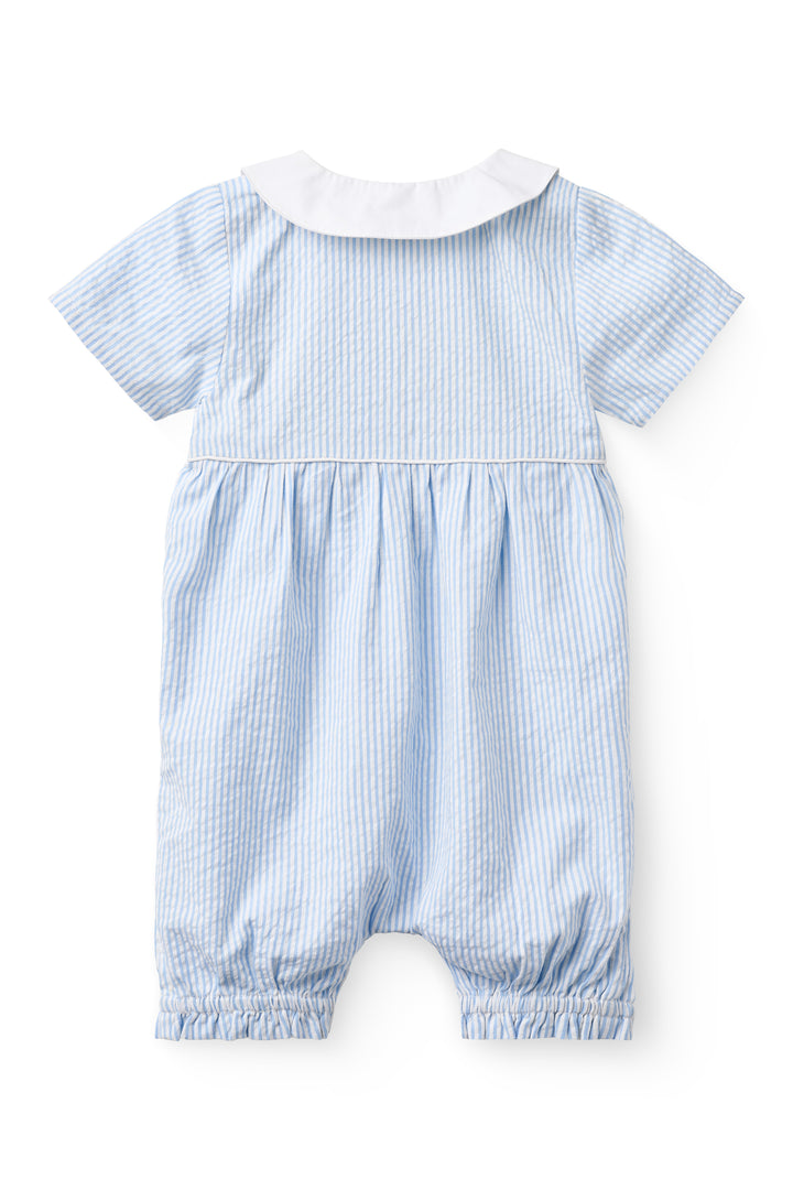 261-200-503 SEERSUCKER ROMPER W. COLLAR - SKY BLUE W CREAM STRIPE