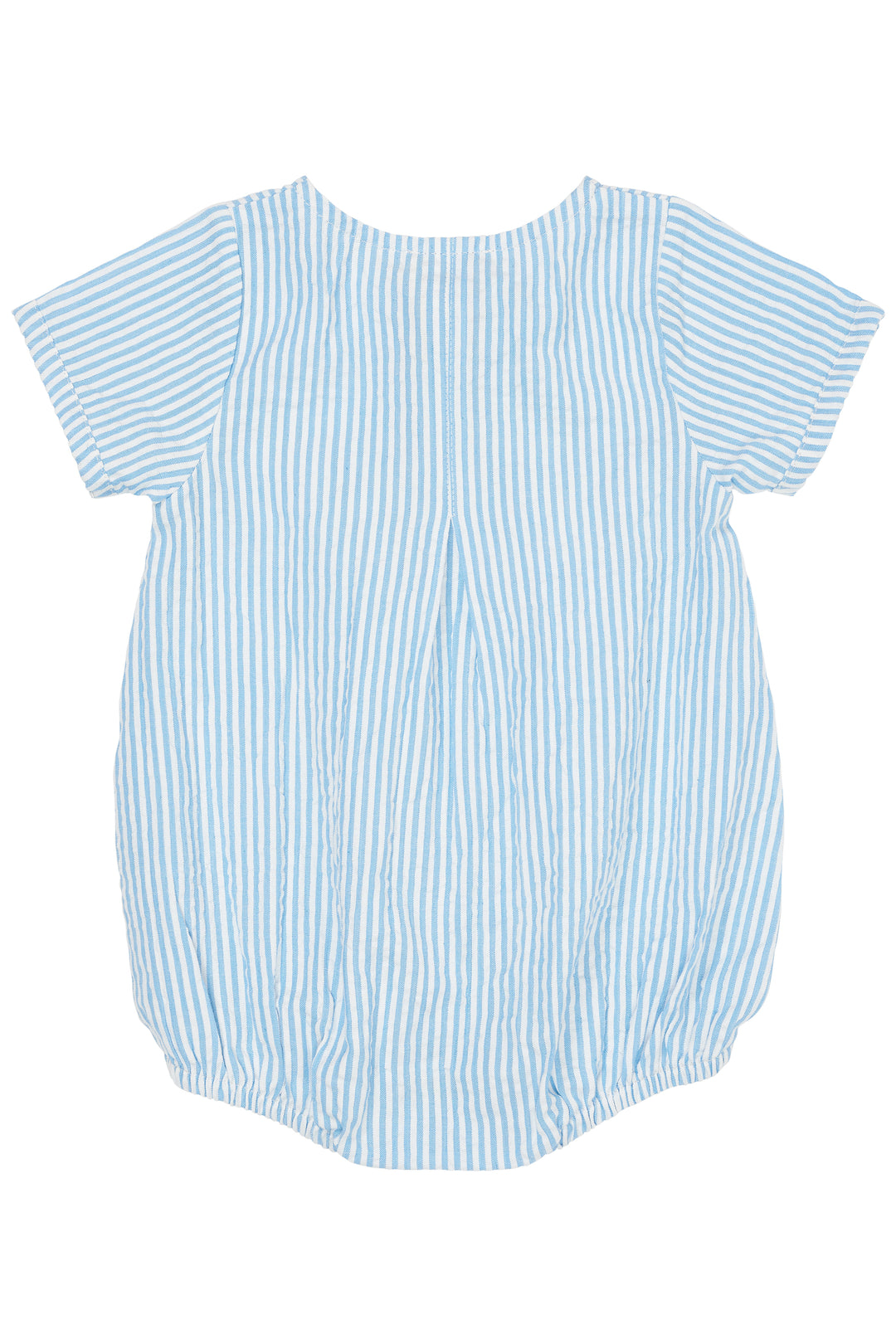 241-200-502 SEERSUCKER ROMPER W. SLEEVES -  SKY BLUE W CREAM STRIPE