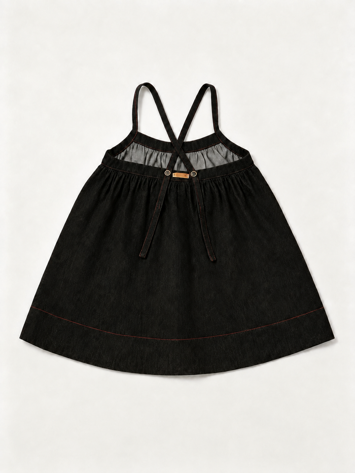 SP2601 GIRLS BLACK DENIM PINAFORE