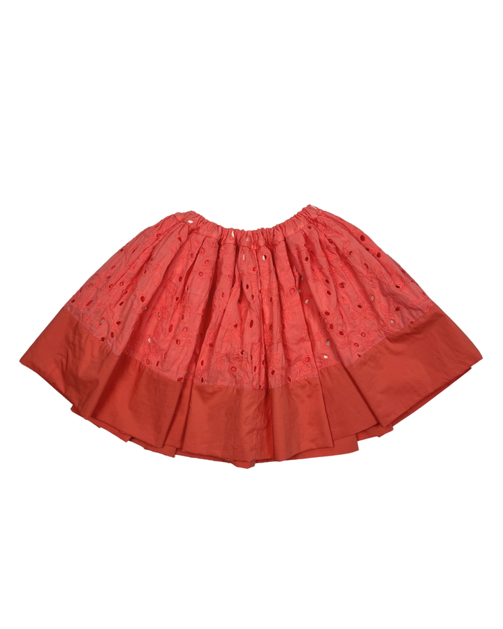 SK166L-TEA LENGTH PATCHWORK TWIRL SKIRT (CUSTOM)-CORAL