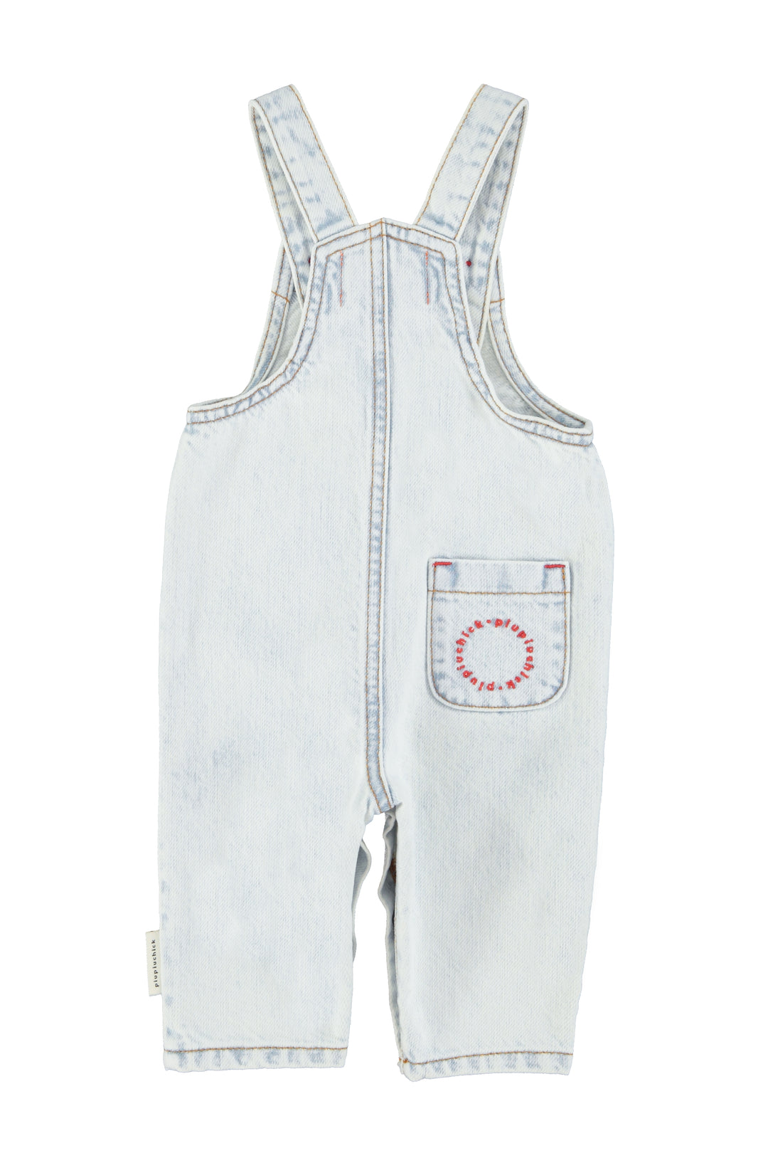 SS26.BB2611A-BABY DUNGAREES - WASHED LIGHT BLUE DENIM W/ "PEACE" PRINT