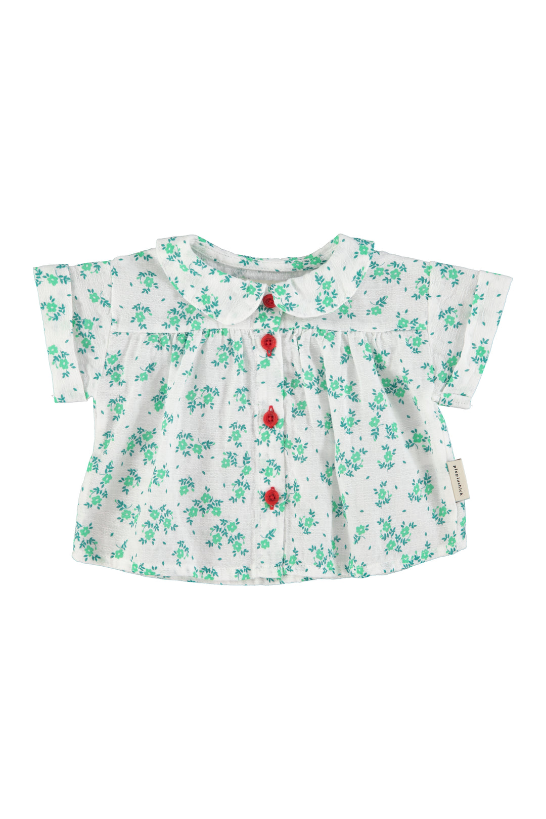 SS26.BM2602-PETER PAN COLLAR SHIRT ECRU W/ GREEN FLOWERS ALL OVER