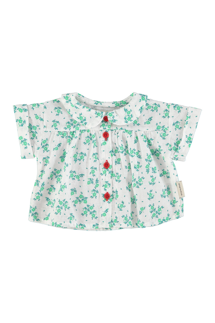 SS26.BM2602-PETER PAN COLLAR SHIRT ECRU W/ GREEN FLOWERS ALL OVER