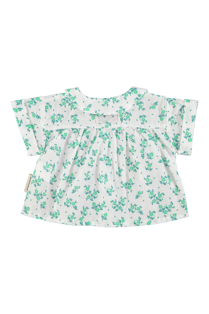 SS26.BM2602-PETER PAN COLLAR SHIRT ECRU W/ GREEN FLOWERS ALL OVER