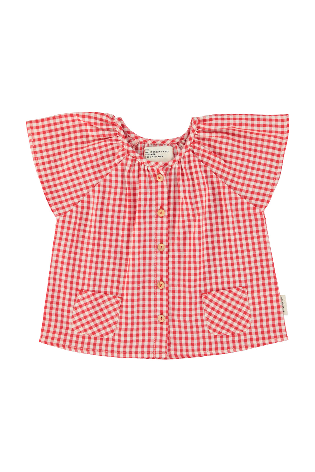 SS26.BM2605-BLOUSE W/ BUTTERFLY SLEEVES RED ECRU CHECKERED