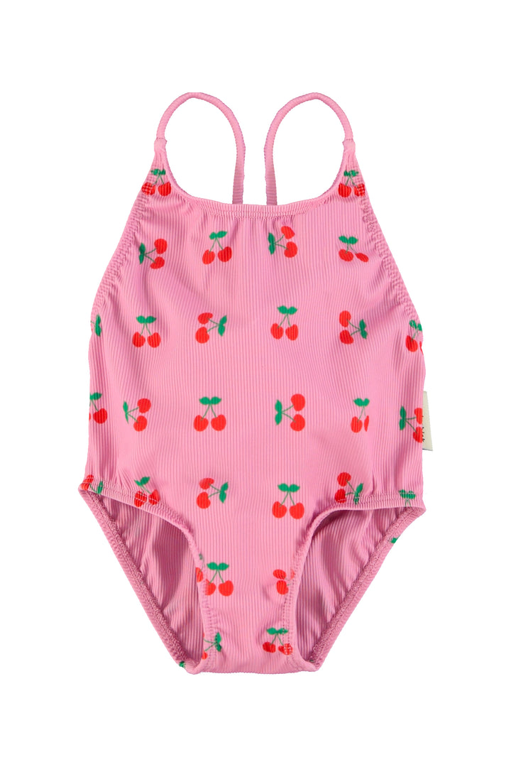 SS26.BNH2601-SWIMSUIT W/ CROSSED STRAPS - PINK W/ CHERRIES ALLOVER