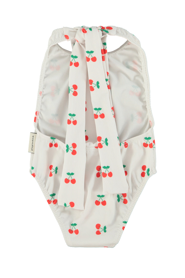 SS26.BNH2604A-SWIMSUIT W/ BACK BOW - ECRU W/ CHERRIES