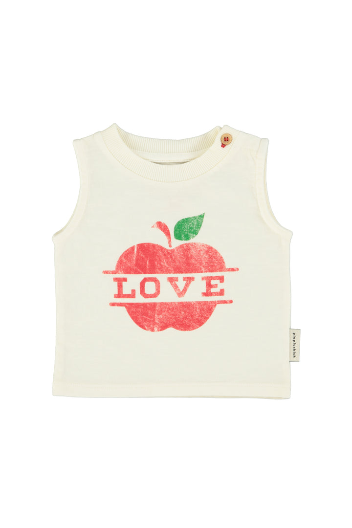 SS26.JRS2610-SLEEVELESS T´SHIRT - ECRU W/ APPLE PRINT