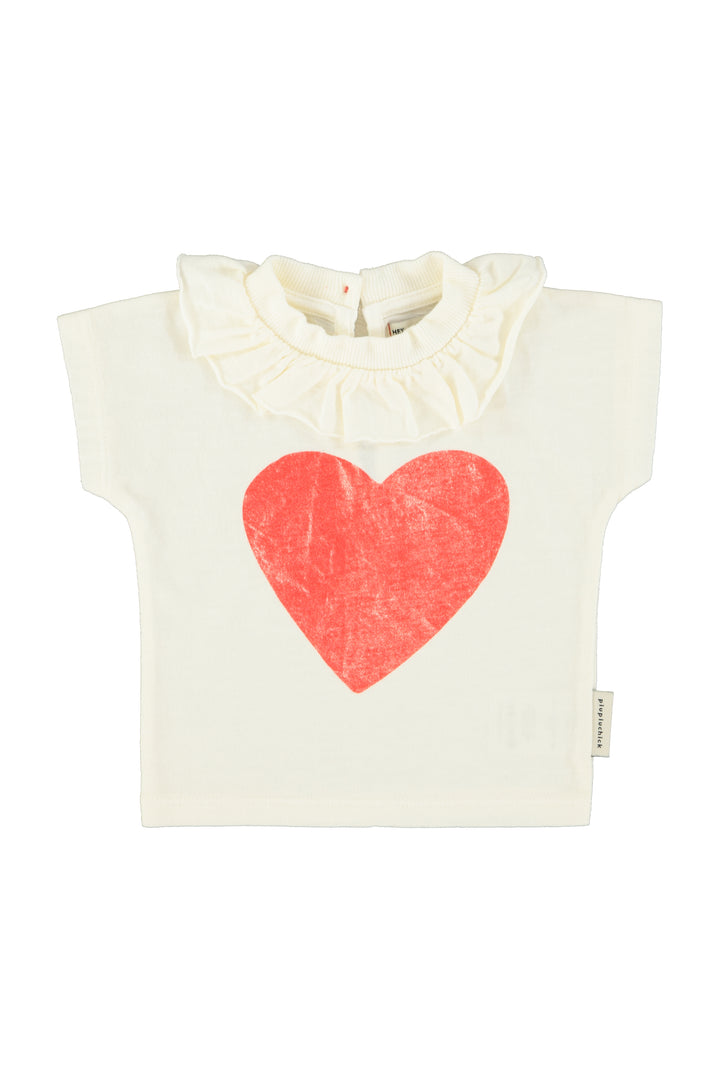 SS26.JRS2612-T'SHIRT W/ COLLAR - ECRU W/ RED HEART PRINT