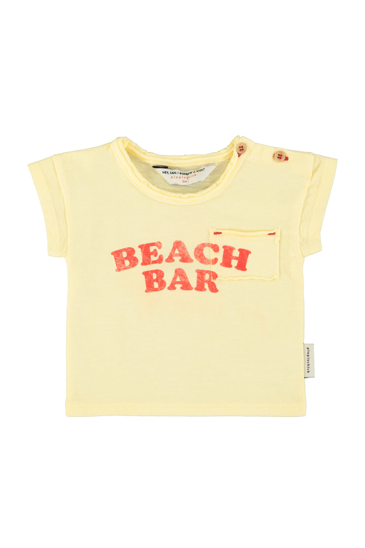 SS26.JRS2615-T'SHIRT - LIGHT YELLOW W/ "BEACH BAR" PRINT