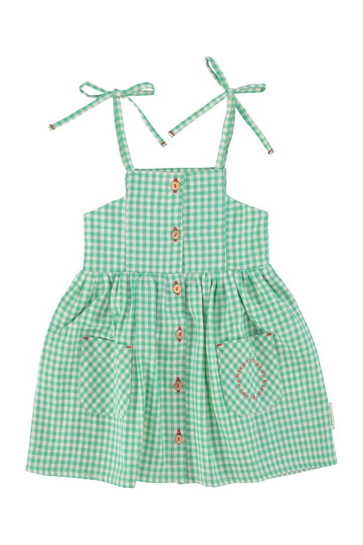 SS26.MN2610A-SHORT DRESS - GREEN ECRU CHECKERED