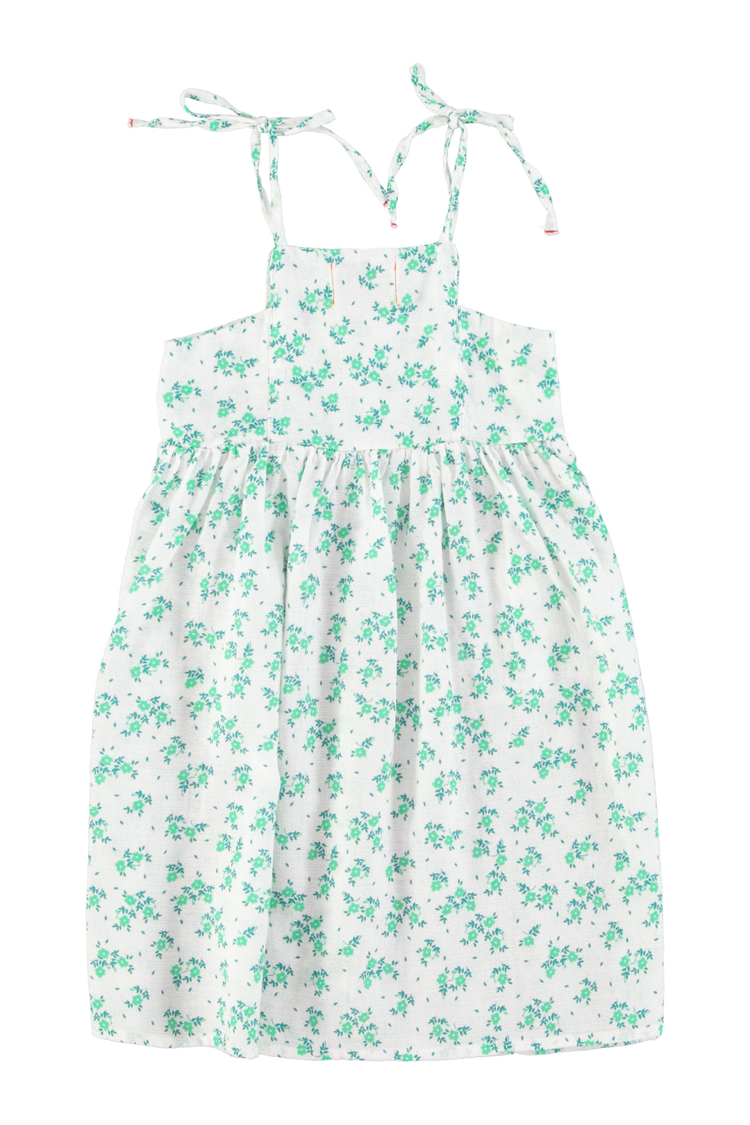 SS26.MN2614-LONG DRESS ECRU W/ GREEN FLOWERS ALL OVER
