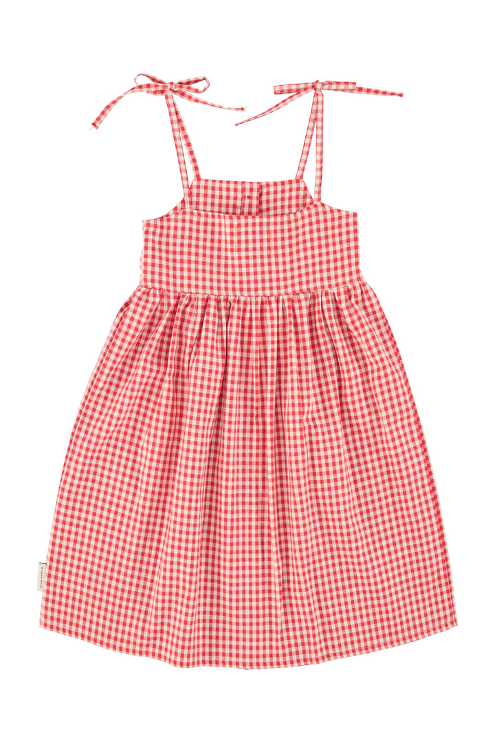 SS26.MN2615-LONG DRESS RED ECRU CHECKERED