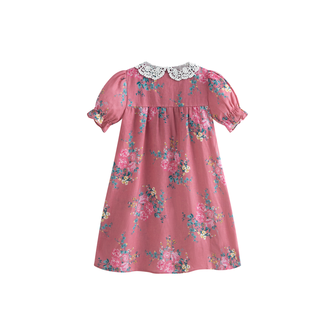 Loredana Dress Pink Flowers (Cream Collar)