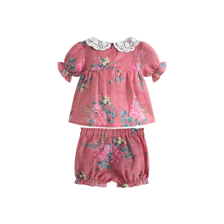 Franki Set Pink Flowers (Cream Collar)