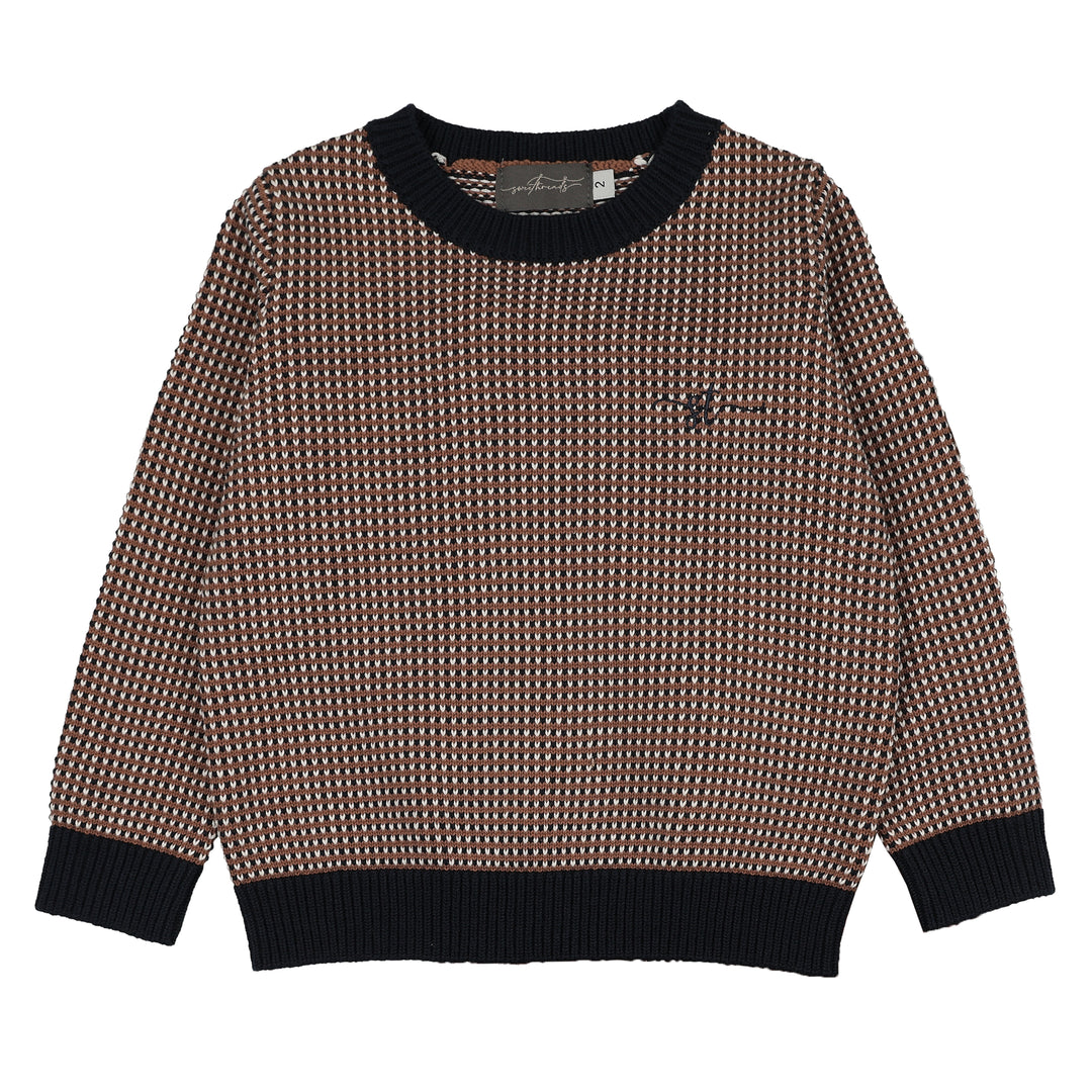 ST2024-AMBER NAVY CREW SWEATER-Brown/Navy Patterned
