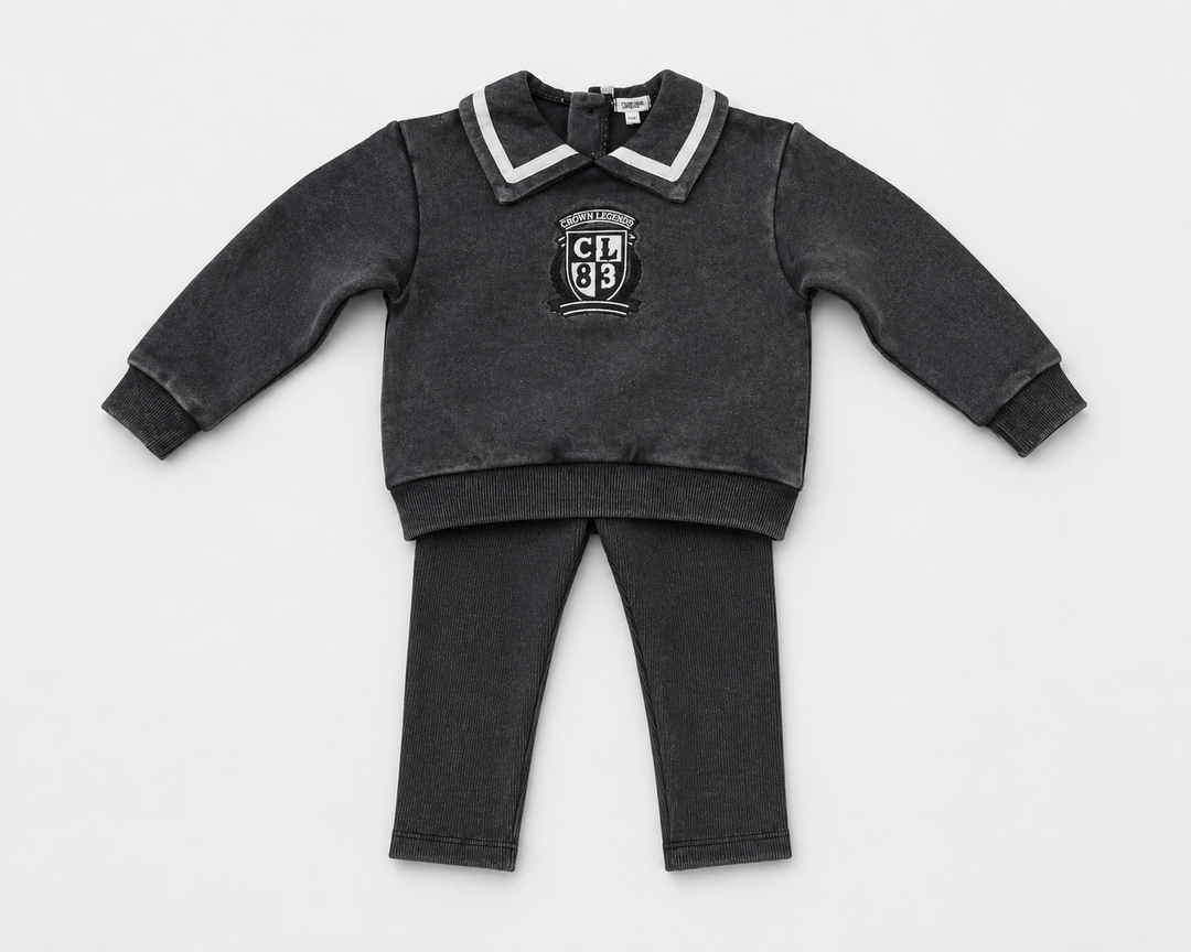 SW26010GSET Black Wash Sweatset - Girls - Black Wash
