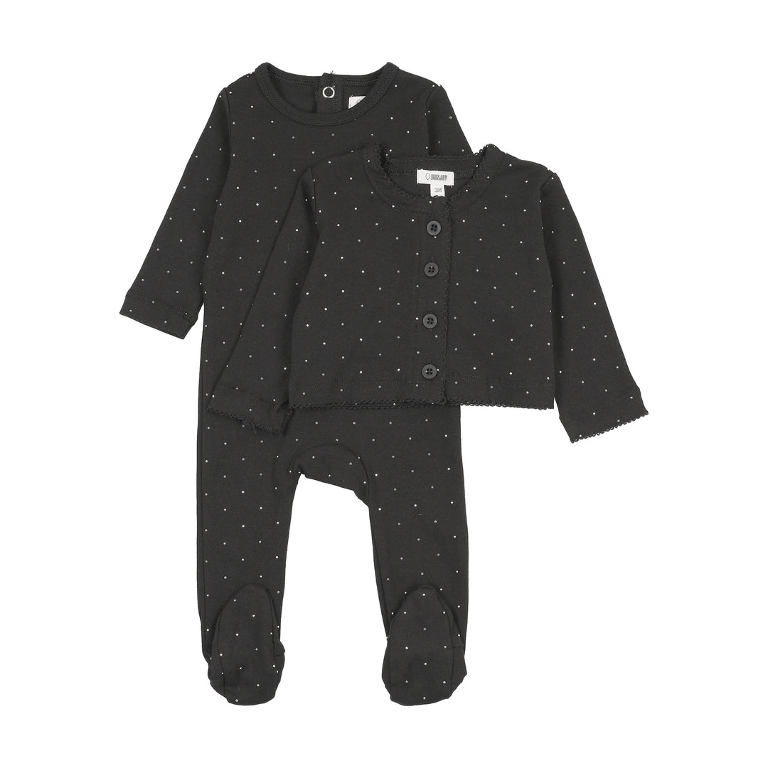SW26250CF Multi-Rhinstone Footie w/ Cardigan - Black