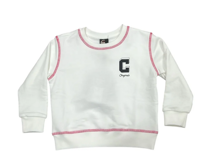 3633-CREW-NECK PRINT/COLORED STICHING -White