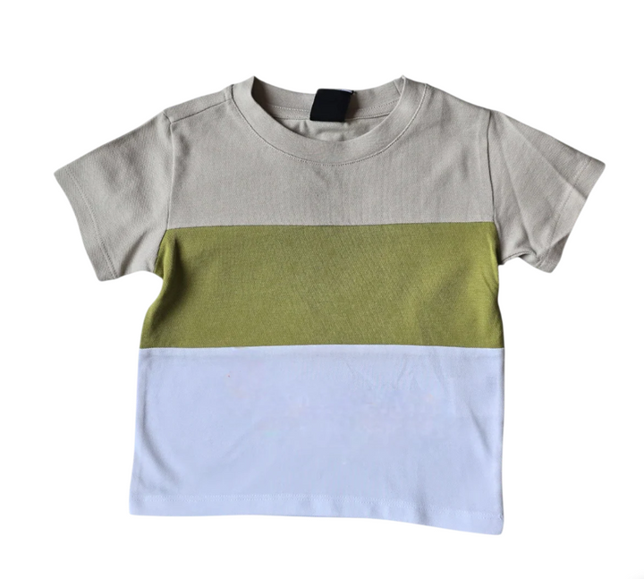 3519 COLOR BLOCK CREW NECK PIQUET SHIRT - HEMP BEETLE WHITE
