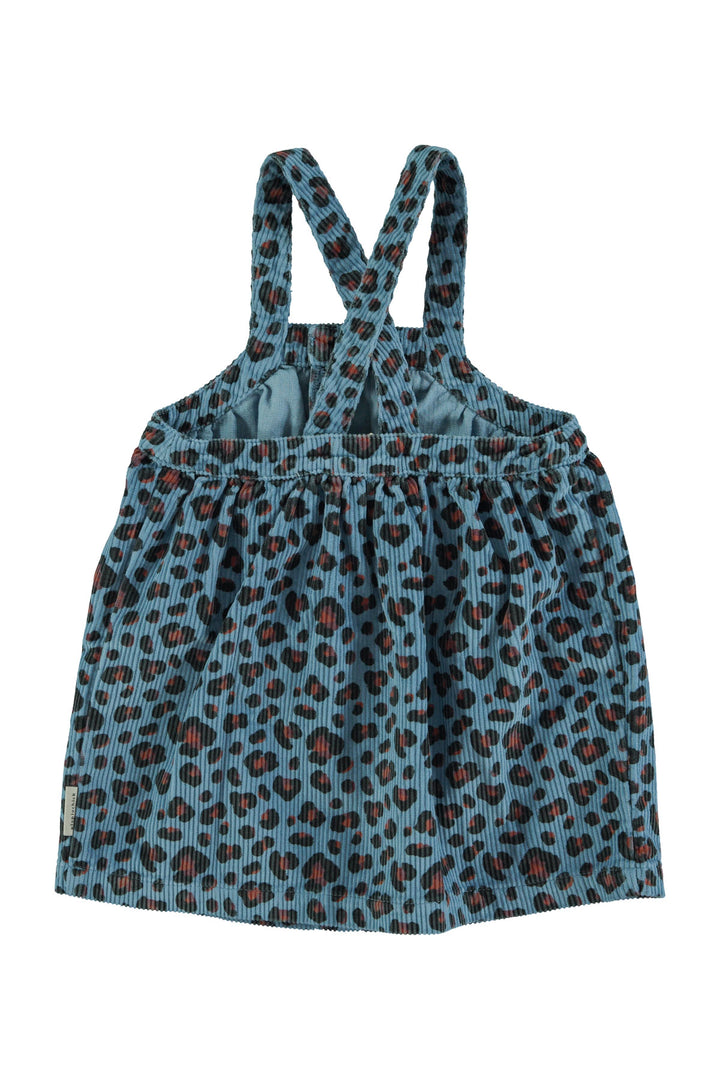 AW25.MN2513A  USA-Knee-lenght dress w/ straps | Blue w/ animal print-blue| cotton corduroy