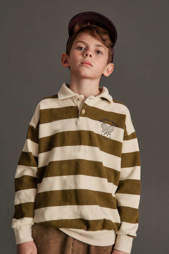 PIERO POLO SWEATSHIRT - ORGANIC COTTON FLECCE (ECRU / KHAKI)